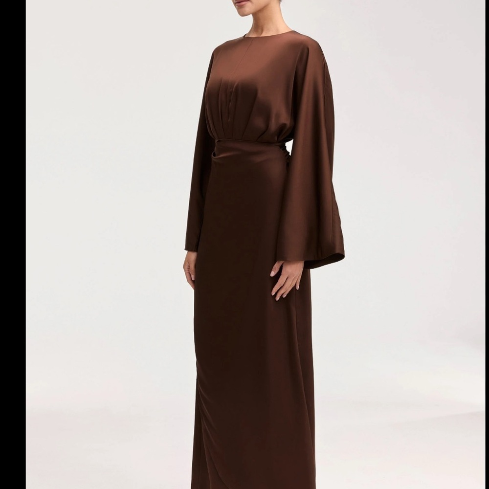 Veiled Cedra satin wrap Maxi Dress